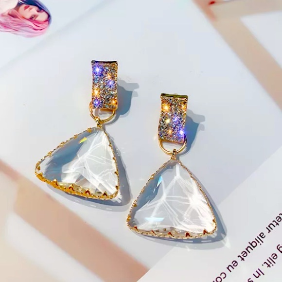 Jewelry - Trendy Triangle Transparent Gold Plated Earrings